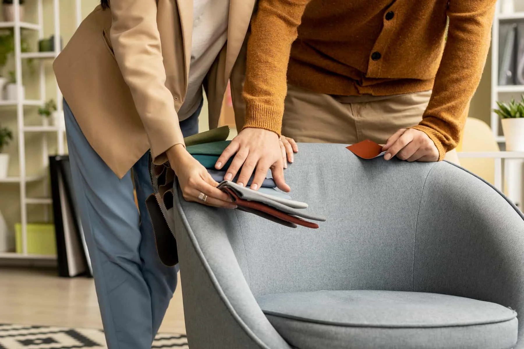 Hand Finishing fabric on sofa